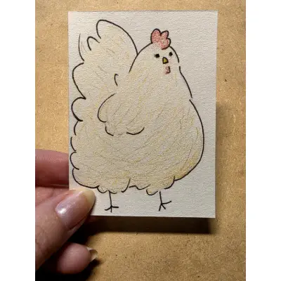 Fluffy Hen aceo art card thumbnail 2
