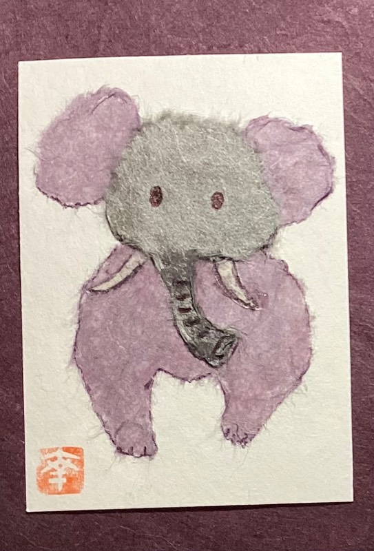 Japanese washi art_Elephant aceo art card