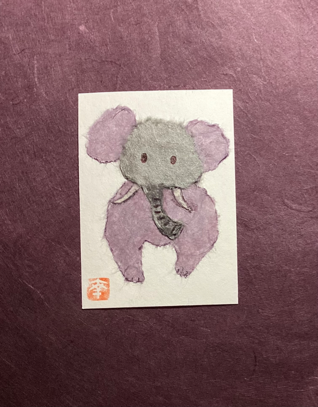 Elephant-Japanese washi art aceo art card