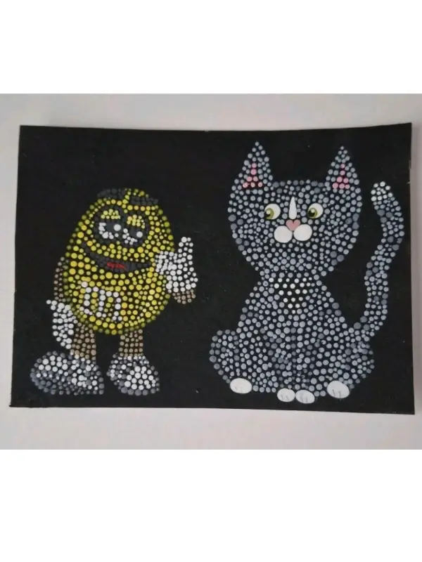 Cat with m&m pointilism aceo art card