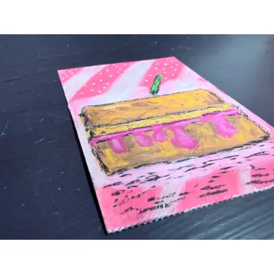 My Favorite Sandwich - PB & J Oil Pastel aceo art card thumbnail 2