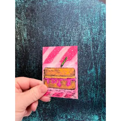 My Favorite Sandwich - PB & J Oil Pastel aceo art card thumbnail 1