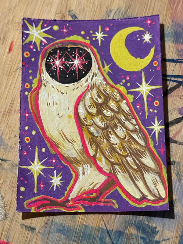 cosmic owl aceo art card