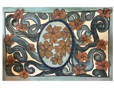 Art Nouveau Floral Art w/ Orange Flowers 2.5x3.5 in. PRINT SIGNED aceo art card thumbnail 2
