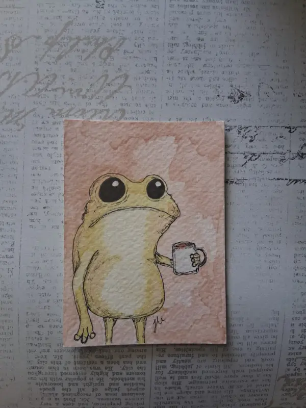 Coffee Frog aceo art card