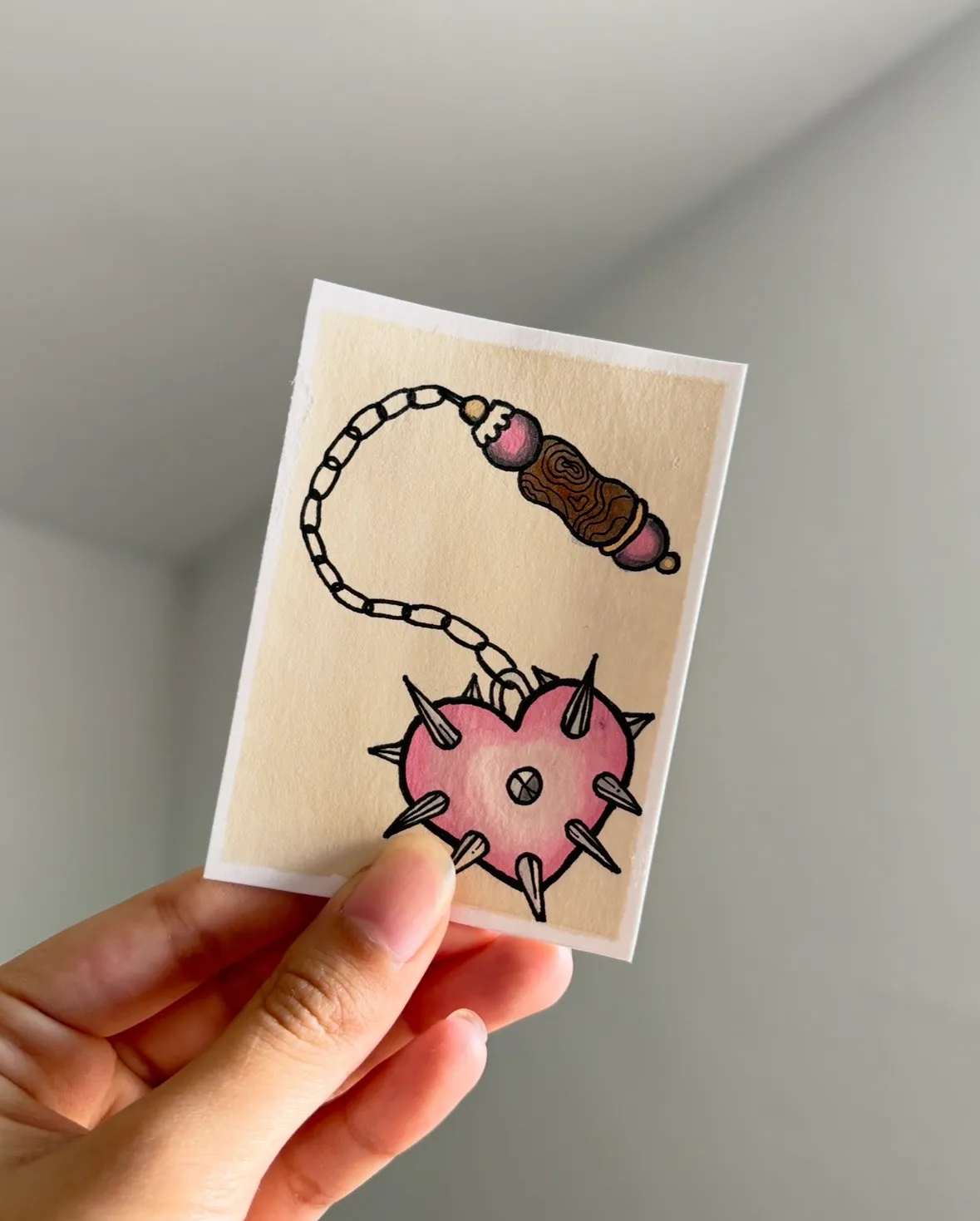 American Traditional Heart Flail - Mini Tattoo Flash Series by BukoTats aceo art card