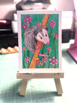 Opossum baby aceo art card thumbnail 2