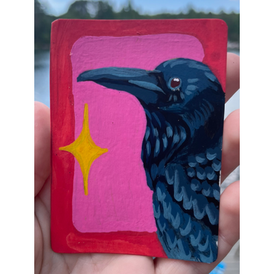 Crow aceo art card thumbnail 2