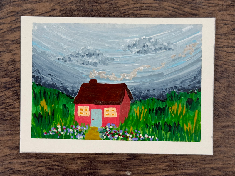 ACEO Original, “Little House”, Little house in a valley aceo art card