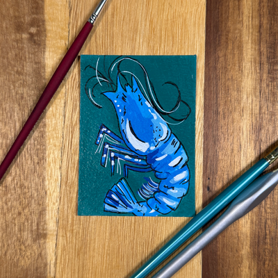 ACEO Original, Shrimp, Seafood, Louisiana, Acrylic, Abstract, By Lark Watercolor and Art aceo art card thumbnail 3