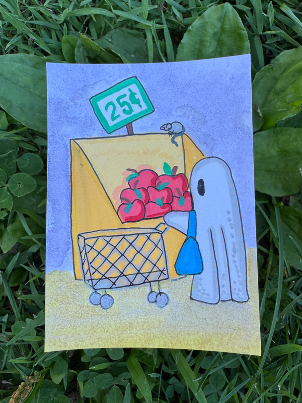 Gertrude runs Errands Series 1/8: Grocery Shopping aceo art card