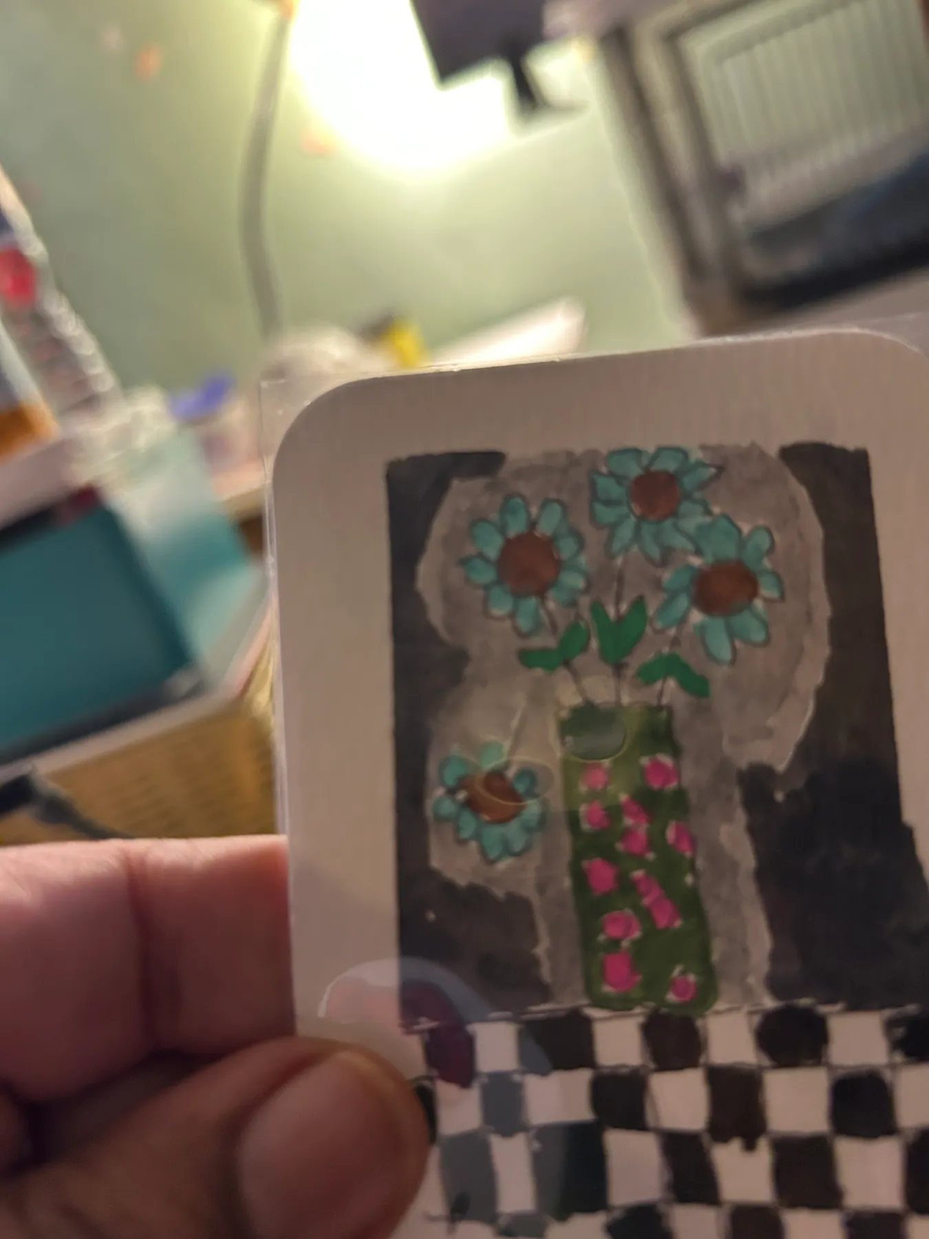 Four Blue Daisies aceo art card