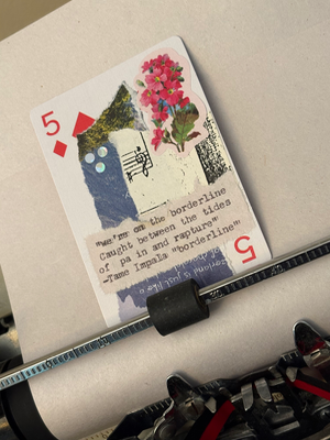 Rainy May #4 collage by Mazerzine Tame Impala quote pink flower aceo art card thumbnail 2