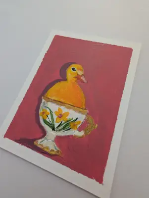 Duck in a cup aceo art card thumbnail 2