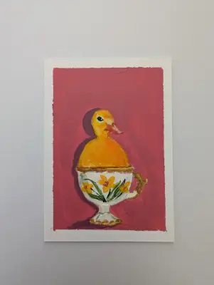 Duck in a cup aceo art card thumbnail 1