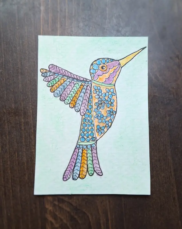 "Forget-me-not Hummingbird" aceo art card