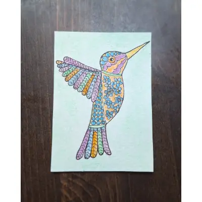 "Forget-me-not Hummingbird" aceo art card thumbnail 1