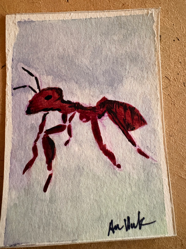 Ant Aceo original gauche on paper by Apryl 6/8 2.5”x3.5” aceo art card