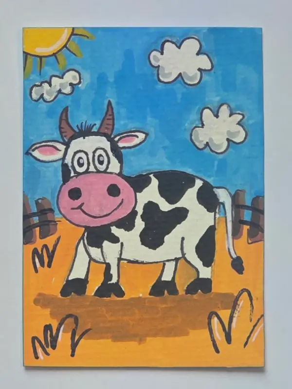 ACEO- original- acrylic on paper- Happy Cow aceo art card