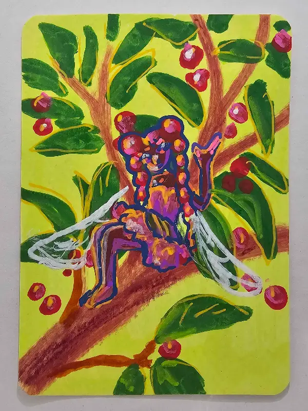 Cherry Fairy aceo art card