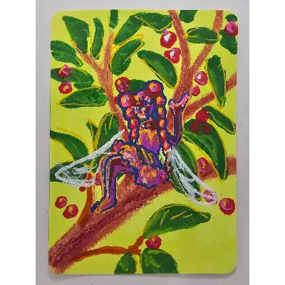 Cherry Fairy aceo art card thumbnail 1