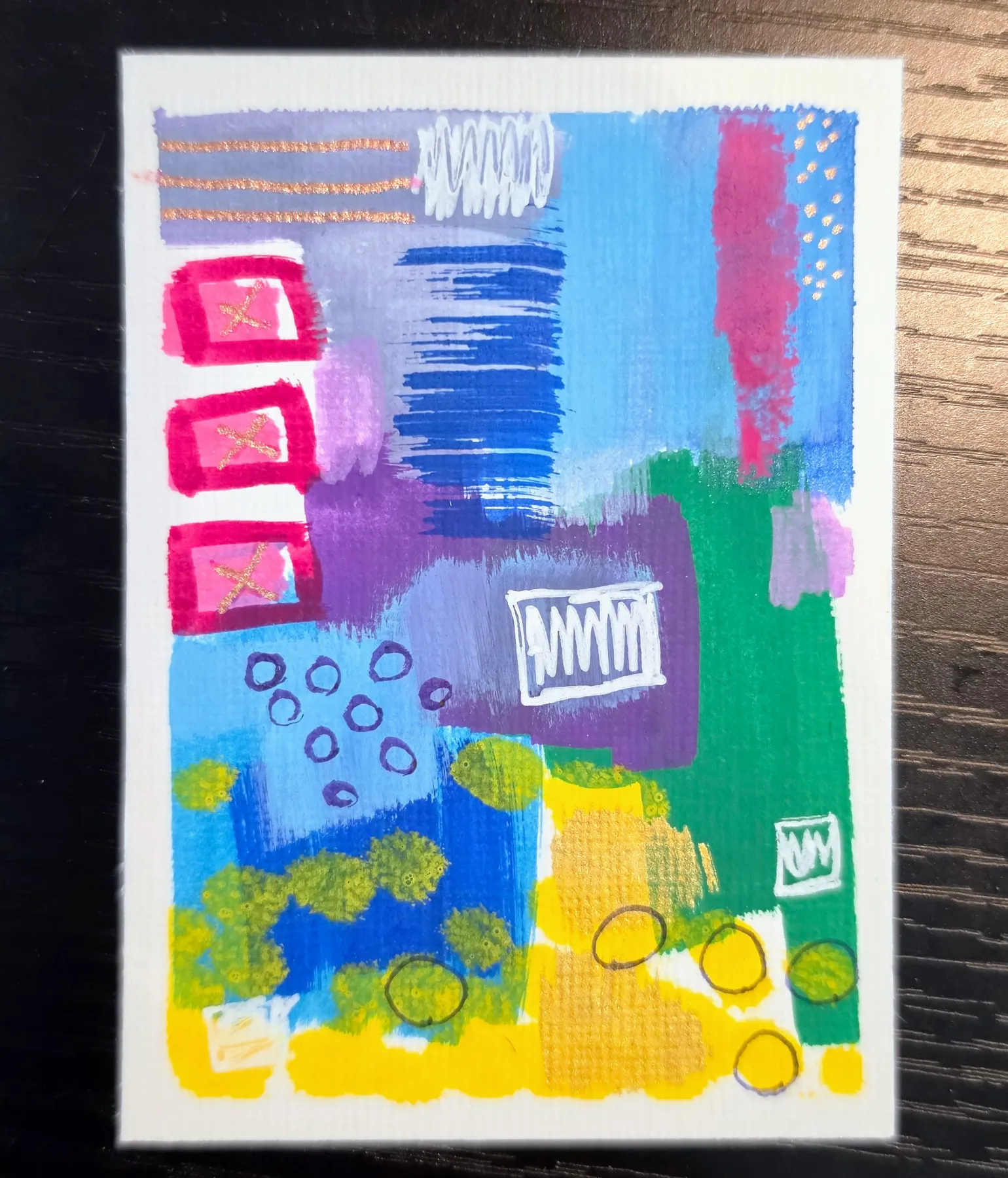 ACEO Abstract Original Painting Artist Trading Card Handmade 2.5”x3.5” Mini Art aceo art card
