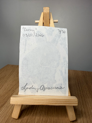 Bunny Linocut Print #3/50 by Lyndsay Aznaurov aceo art card thumbnail 2