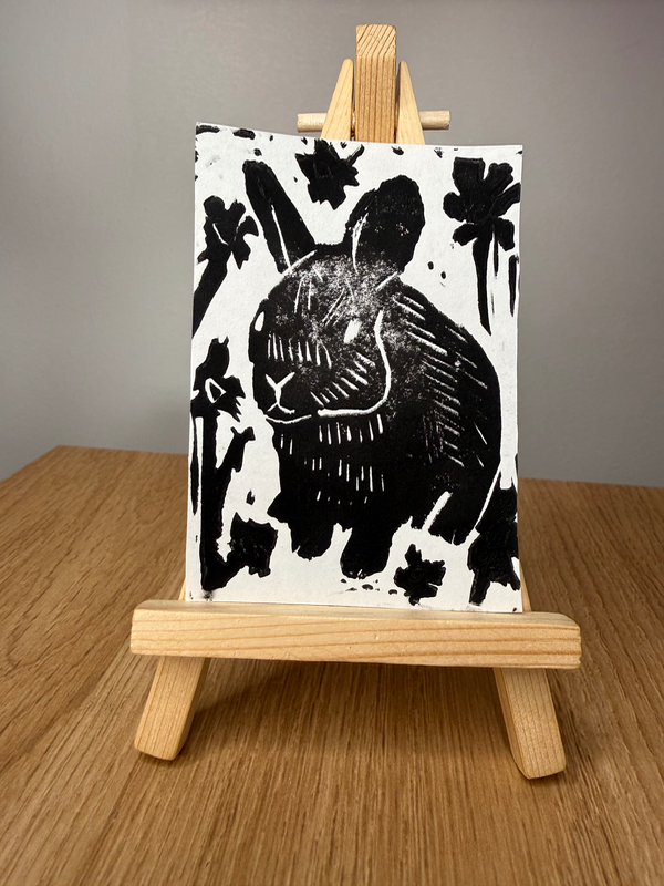 Bunny Linocut Print #3/50 by Lyndsay Aznaurov aceo art card