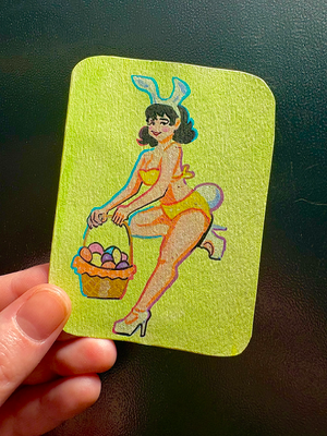 Easter Bunny aceo art card thumbnail 3