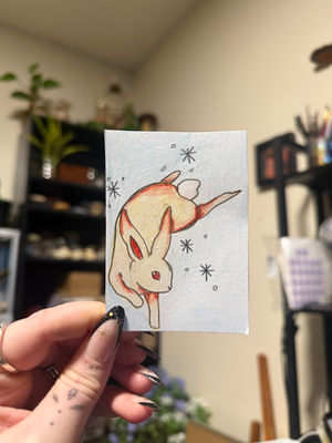 Red eyed rabbit aceo art card thumbnail 1