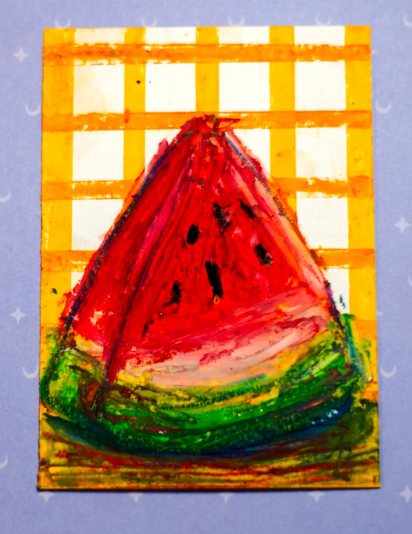 Yellow Gingham Watermelon Slice aceo art card