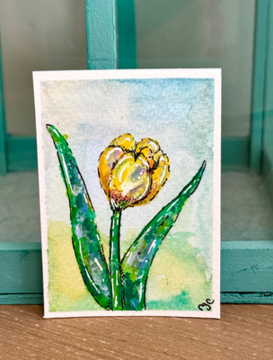 Yellow Tulip aceo art card thumbnail 1