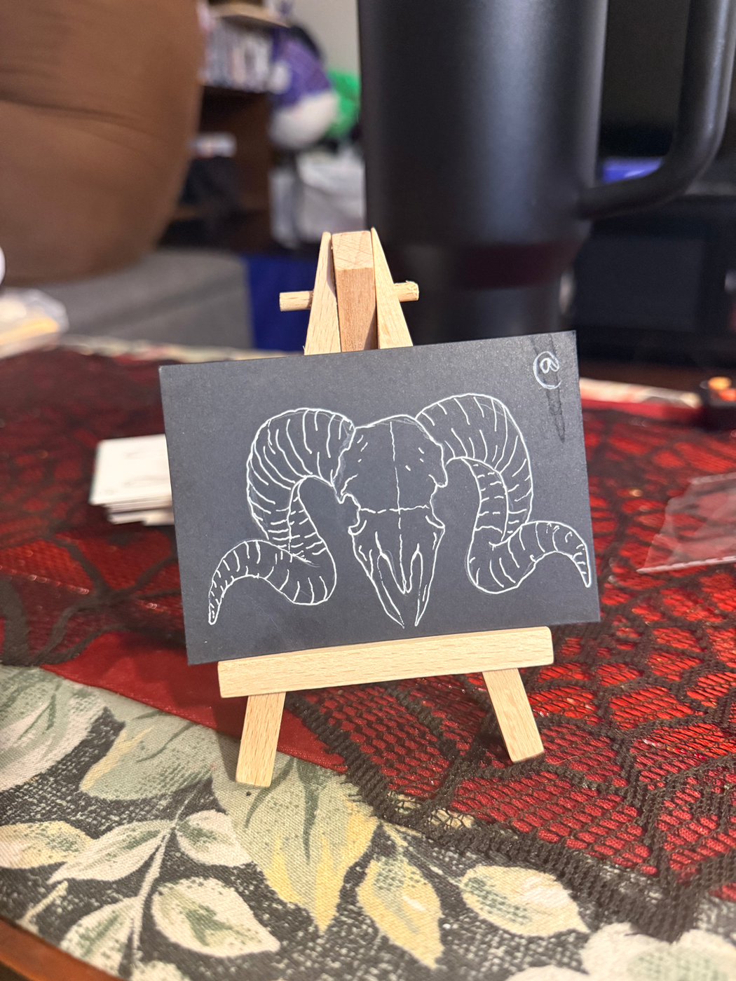 Ram skull aceo art card