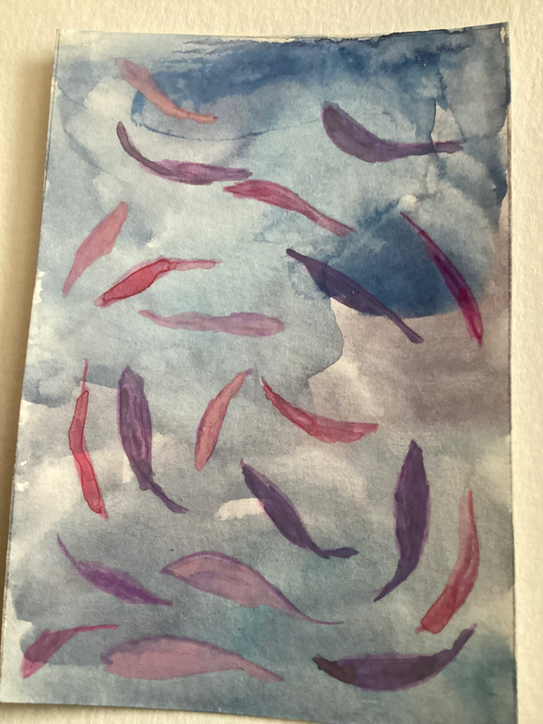 Purple leaves in a gentle sky aceo art card