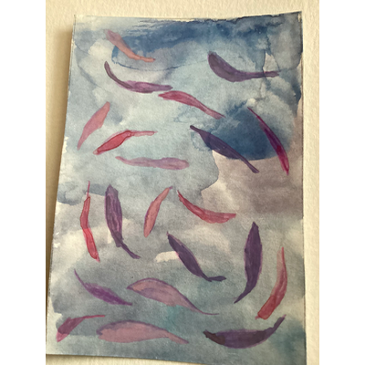 Purple leaves in a gentle sky aceo art card thumbnail 1