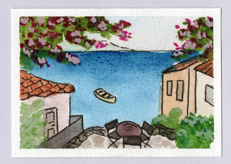 Peekaboo Canoe aceo art card