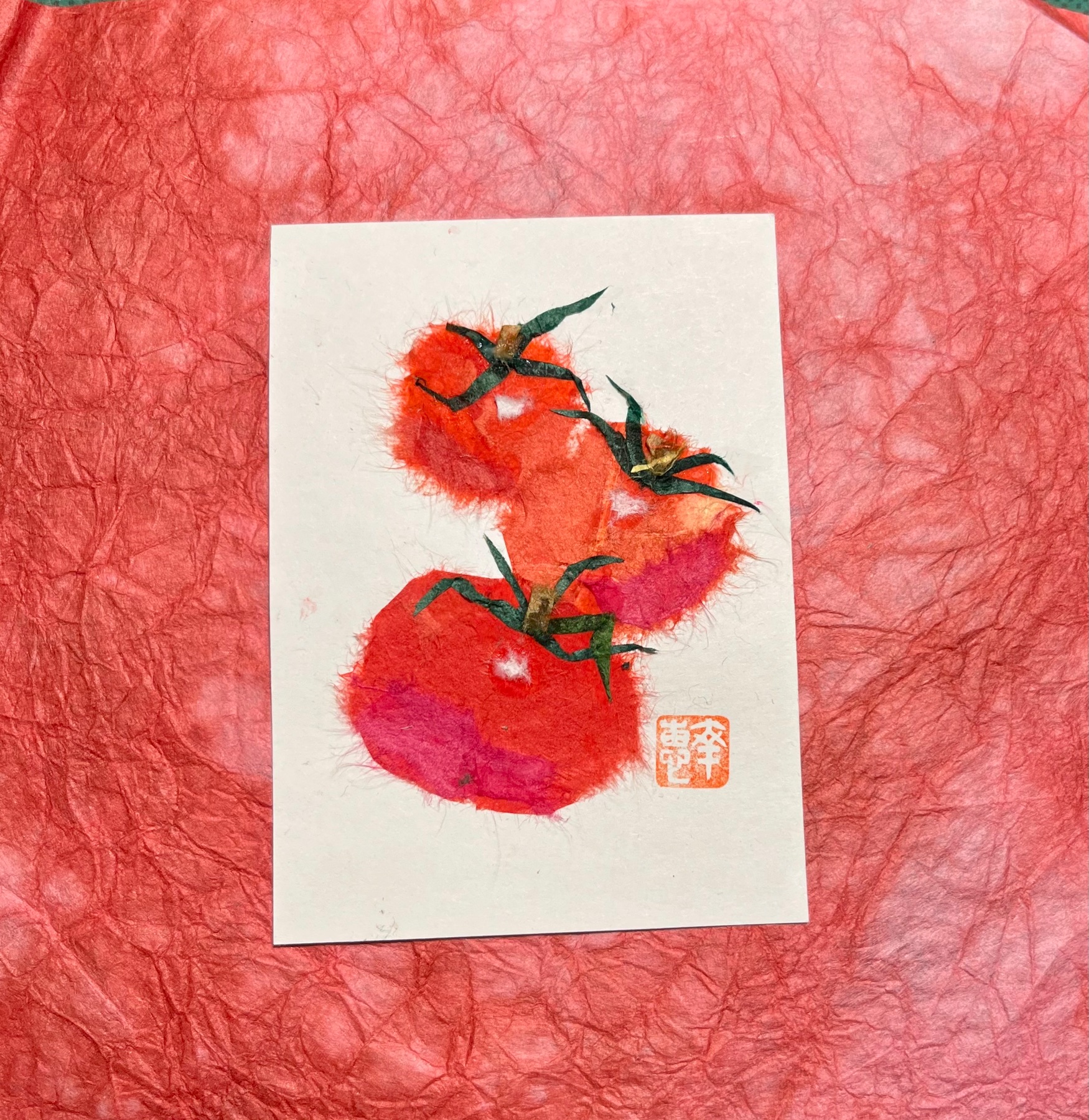 Japanese Washi art_ tomatox3 aceo art card