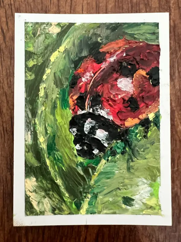 Woodland ladybug- #3 in woodland series aceo art card