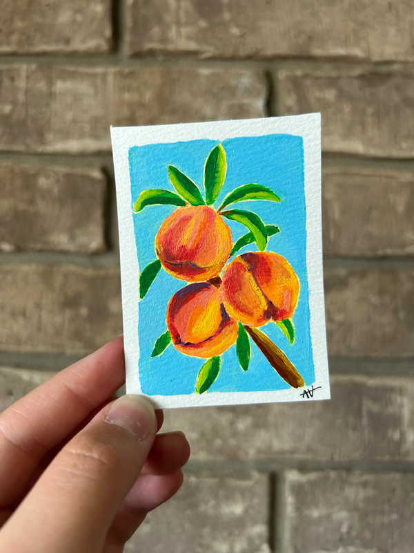 “Peaches For Me” fruit tree mini acrylic ACEO painting aceo art card