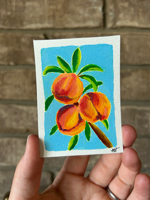 “Peaches For Me” fruit tree mini acrylic ACEO painting aceo art card thumbnail 2