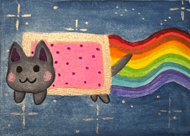 Flying Rainbow Poptart Cat aceo art card