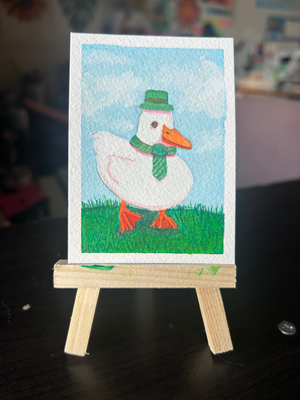Duck with hat and tie aceo art card thumbnail 1