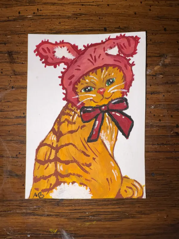 Bunny Cat aceo art card
