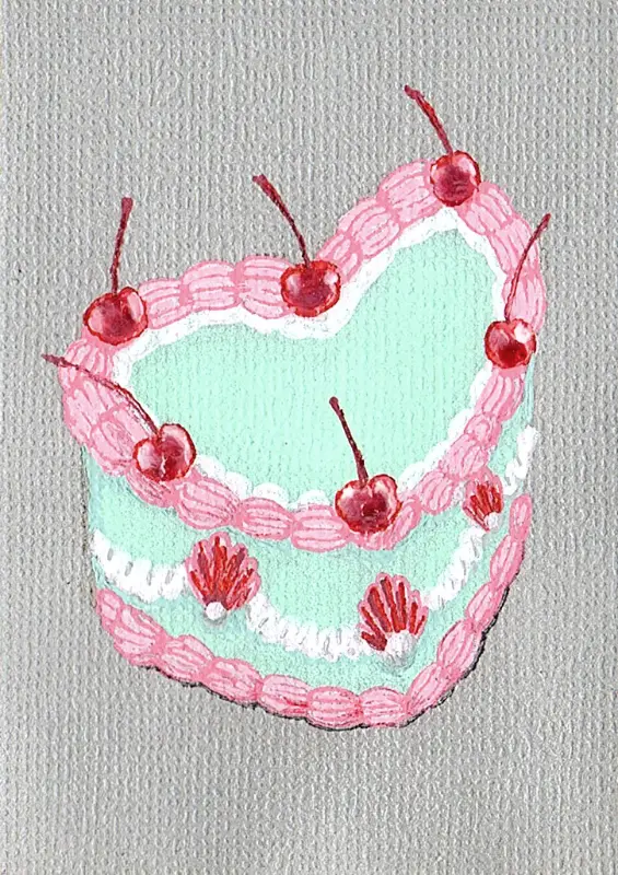 Heart Vintage Cake aceo art card
