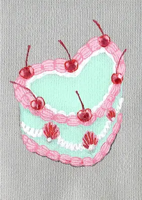 Heart Vintage Cake aceo art card thumbnail 1