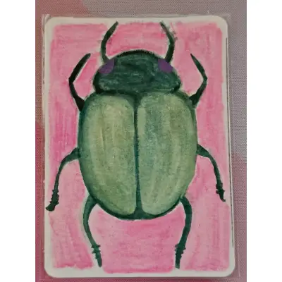 Green Beetle Bug aceo art card thumbnail 1