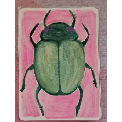 Green Beetle Bug aceo art card thumbnail 2
