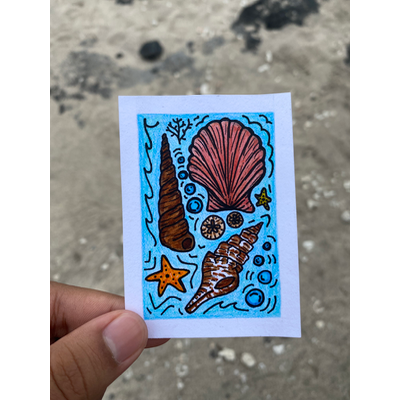 Shells at the Beach aceo art card thumbnail 1