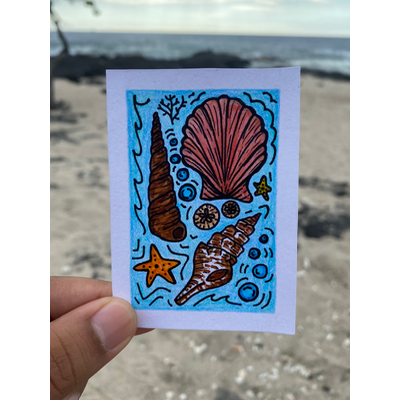Shells at the Beach aceo art card thumbnail 2