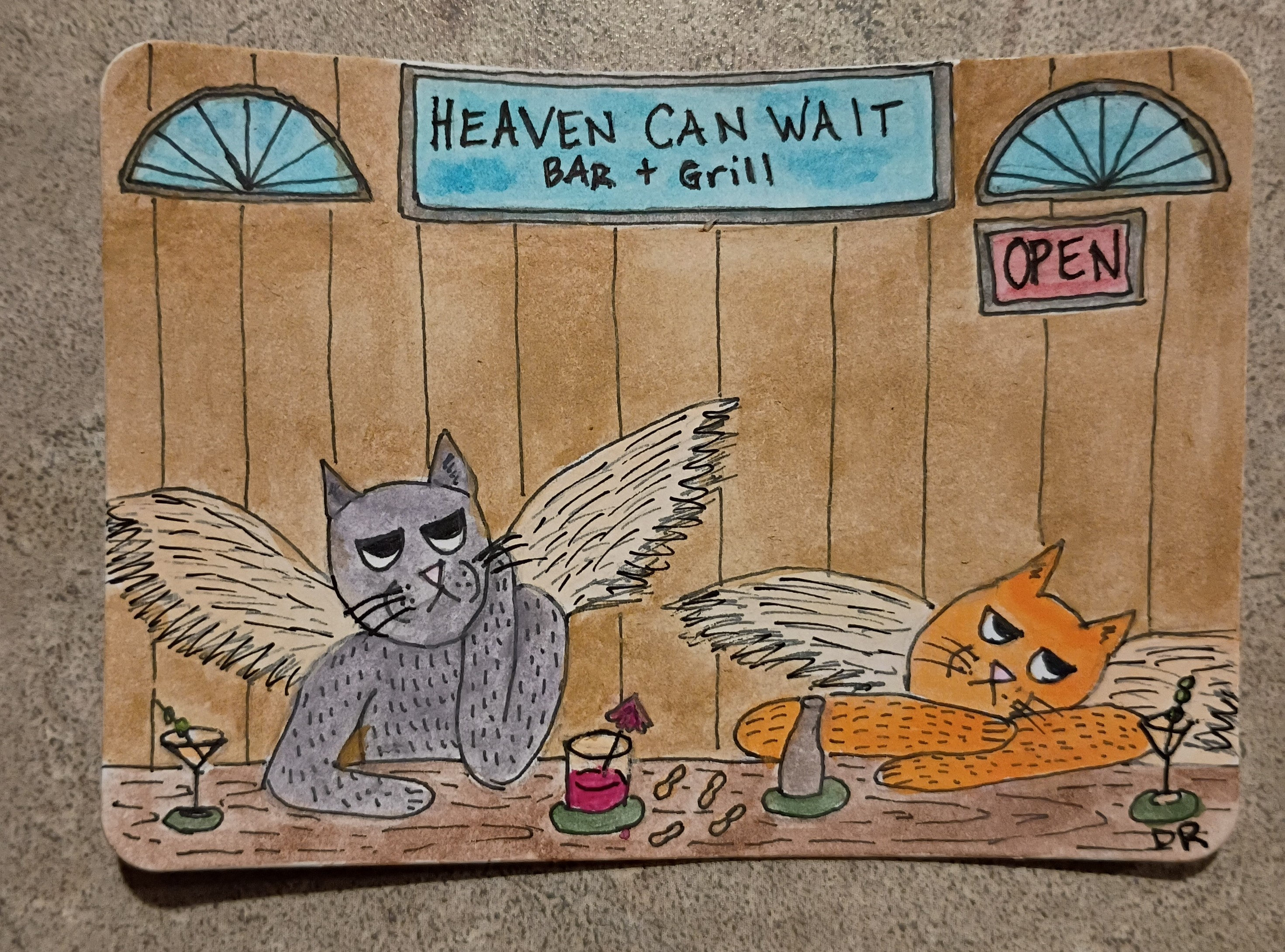 Heaven Can Wait- Cats aceo art card